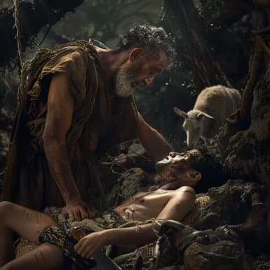 创世记 22:13 - 亚伯拉罕举目观看，不料，有一只公绵羊，两角扣在稠密的小树中，亚伯拉罕就取了那只公绵羊来，献为燔祭，代替他的儿子。