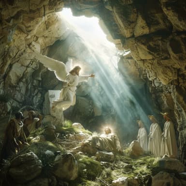 Mateo 28:2 - Y he aquí, fué hecho un gran terremoto: porque el ángel del Señor, descendiendo del cielo y llegando, había revuelto la piedra, y estaba sentado sobre ella.