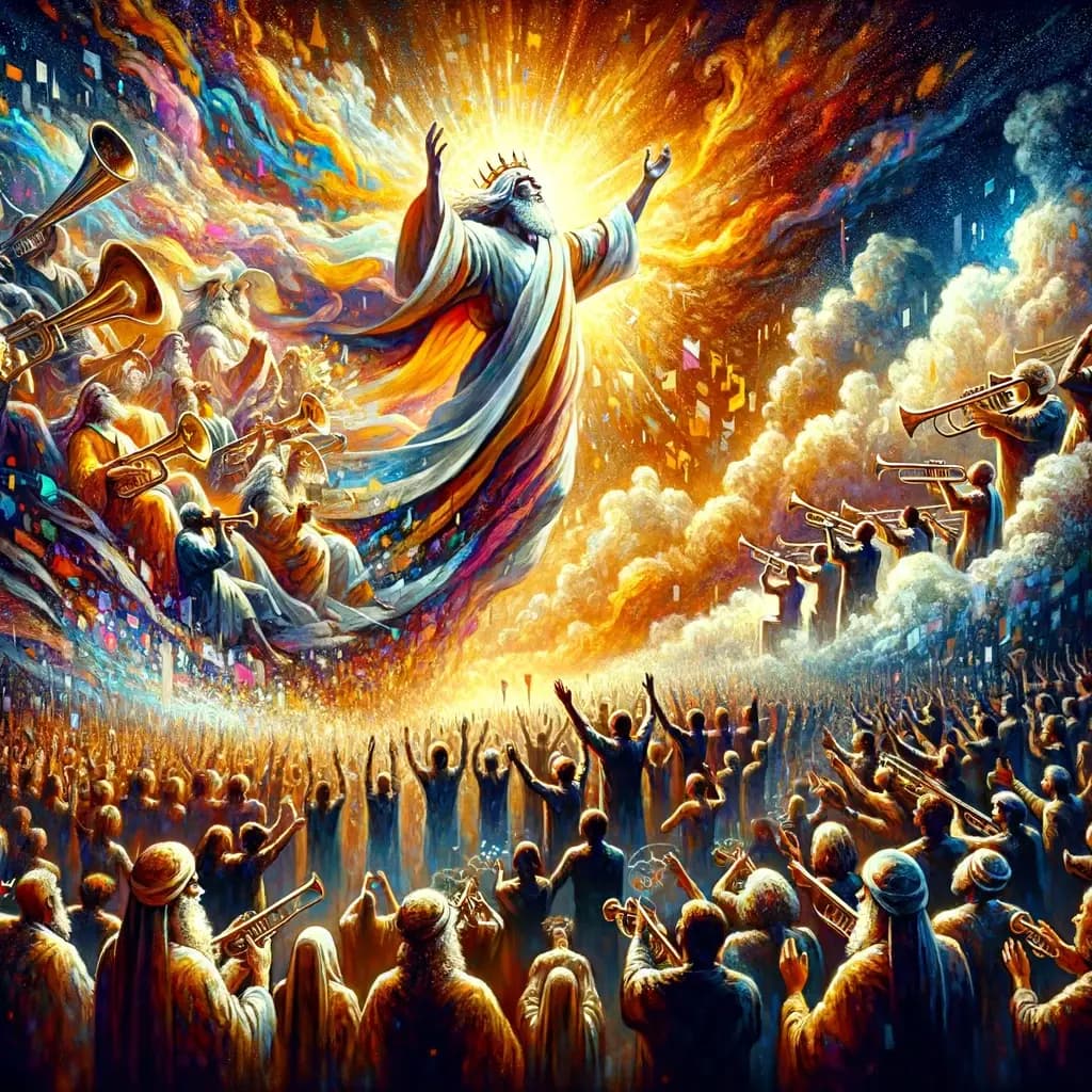 Psalmii 47:5 - Dumnezeu Se suie în mijlocul strigătelor de biruinţă, Domnul înaintează în sunetul trîmbiţei.